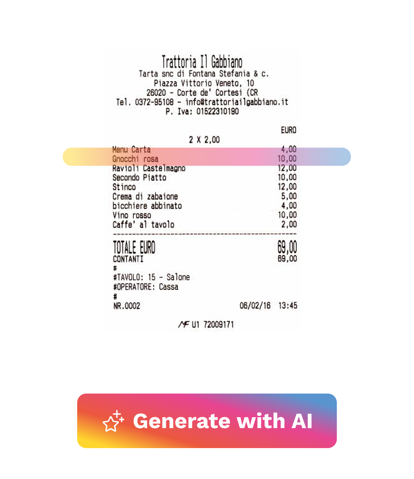 expenses report with receipit